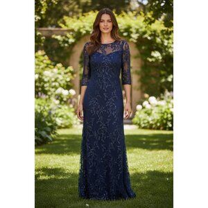 TADASHI SHOJI Women Navy Blue Sequin Gown 4